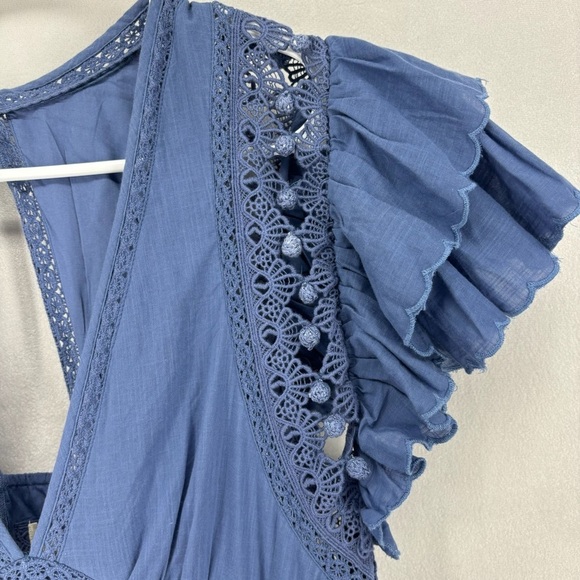 Anthropologie Women’s Size Small Blue Ruffle Flutter Sleeve Plunge Mini Dress - Picture 7 of 14